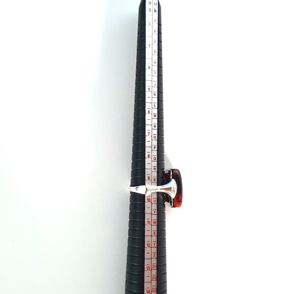 Fancy Vintage Cherry Red Baltic Amber Sterling Silver Modernist Statement Ring - Picture 14 of 16